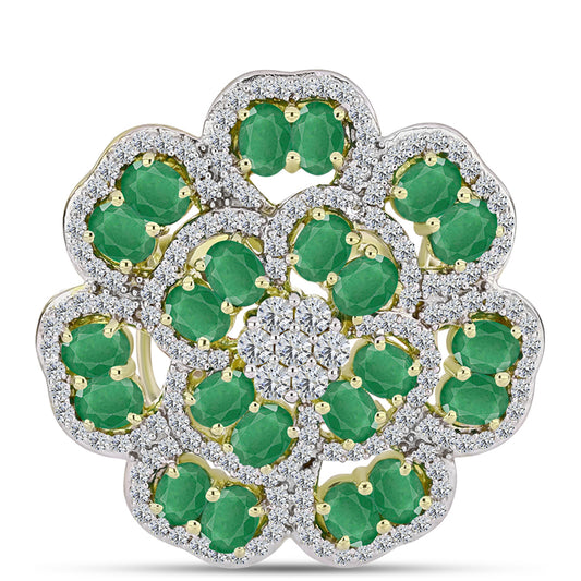 Anel de Prata com Banho de Ouro com Esmeralda do Brasil e Topázio Branco  Contraste: Cabeca de Veado (800)