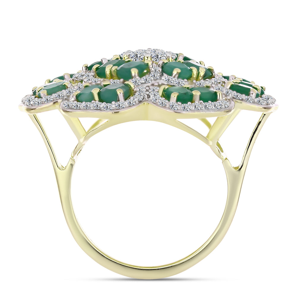 Anel de Prata com Banho de Ouro com Esmeralda do Brasil e Topázio Branco  Contraste: Cabeca de Veado (800) 2 