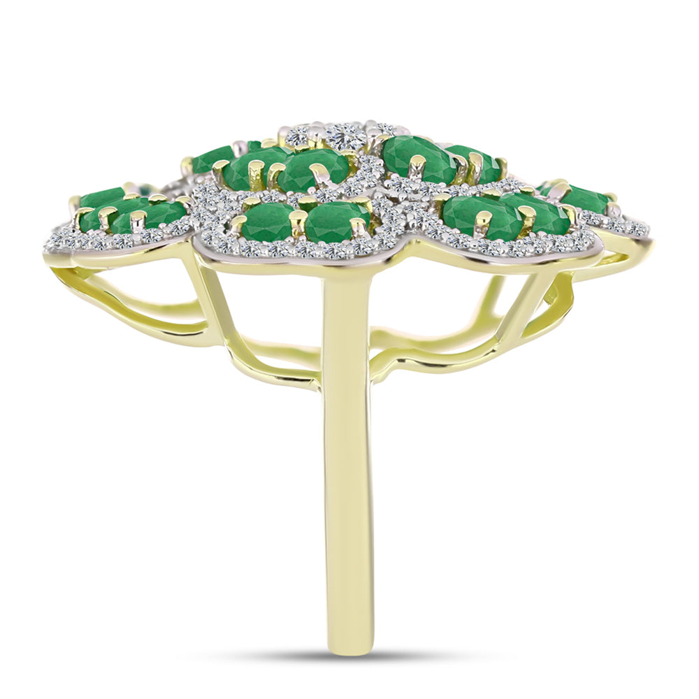 Anel de Prata com Banho de Ouro com Esmeralda do Brasil e Topázio Branco  Contraste: Cabeca de Veado (800) 4 