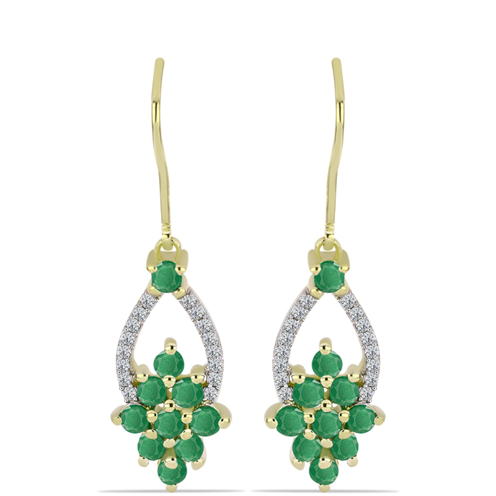 Brincos de Prata com Banho de Ouro com Esmeralda do Brasil e Topázio Branco