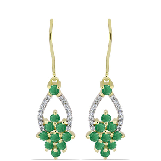 Brincos de Prata com Banho de Ouro com Esmeralda do Brasil e Topázio Branco
