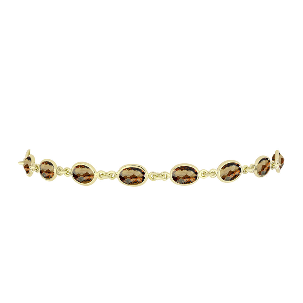 Pulseira de Prata com Banho de Ouro com Quartzo Cognac  Contraste: Cabeca de Veado (800)