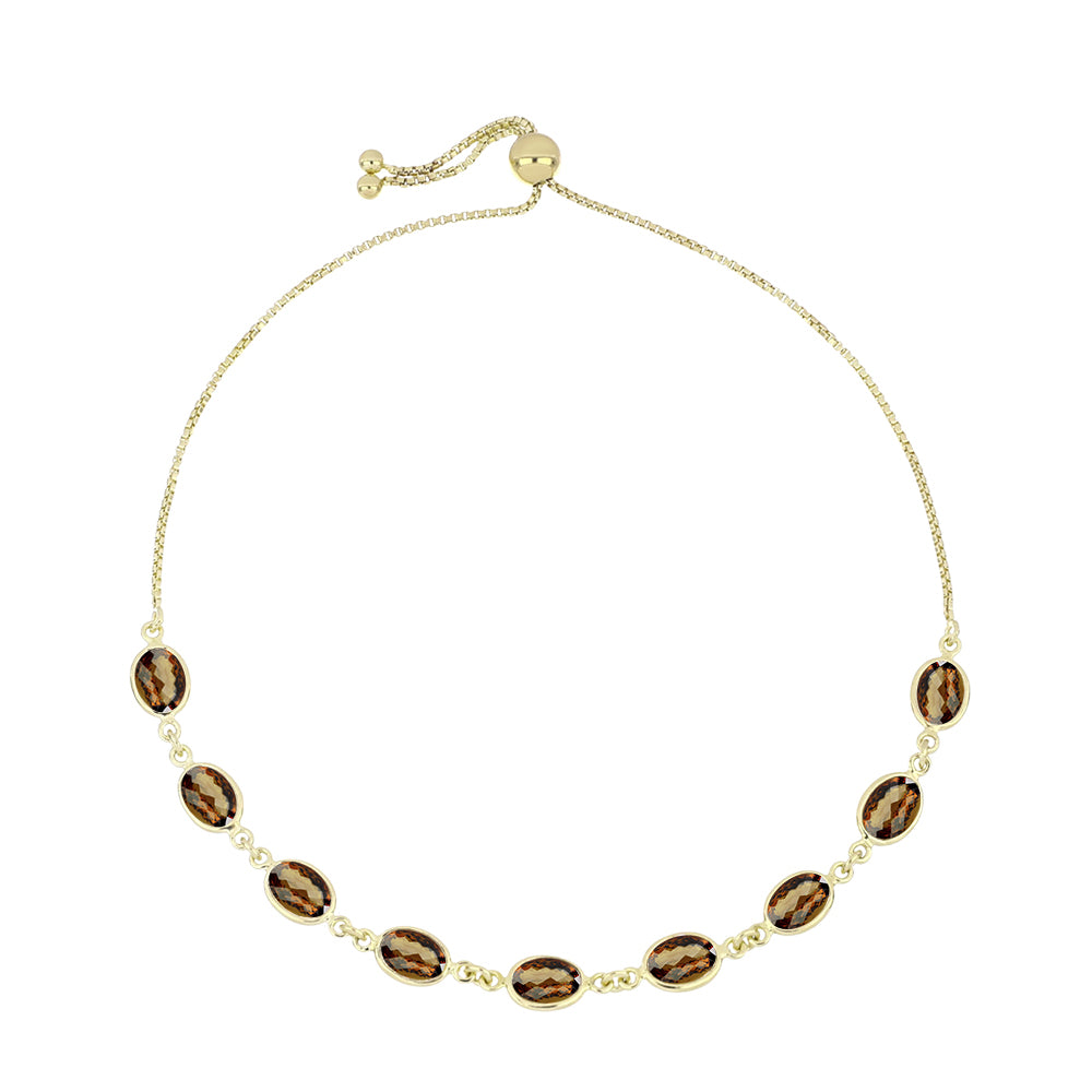 Pulseira de Prata com Banho de Ouro com Quartzo Cognac  Contraste: Cabeca de Veado (800)
