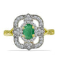 Anel de Prata com Banho de Ouro com Esmeralda do Brasil e Topázio Branco  Contraste: Cabeca de Veado (800)