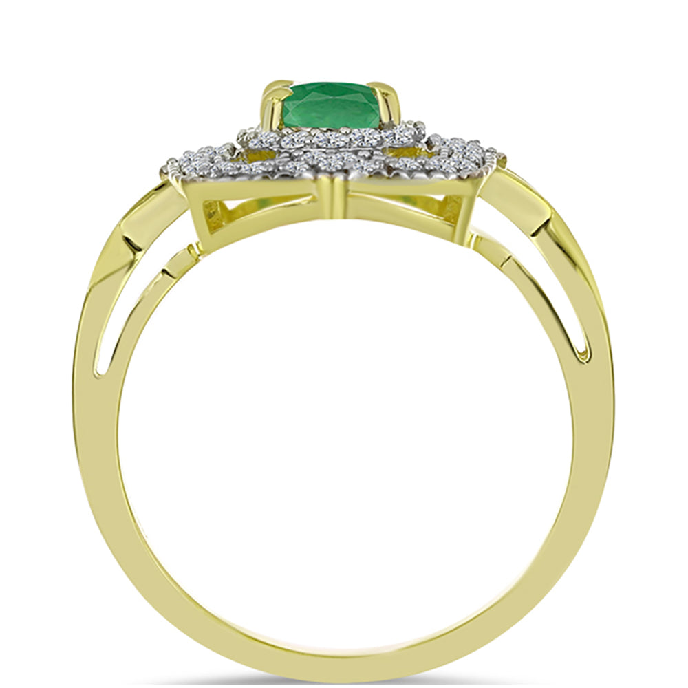 Anel de Prata com Banho de Ouro com Esmeralda do Brasil e Topázio Branco  Contraste: Cabeca de Veado (800) 2 