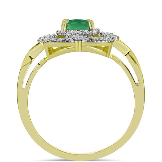 Anel de Prata com Banho de Ouro com Esmeralda do Brasil e Topázio Branco  Contraste: Cabeca de Veado (800)