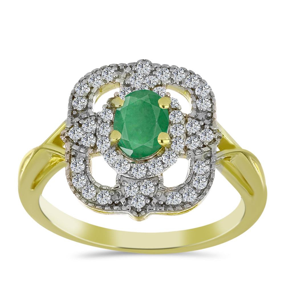 Anel de Prata com Banho de Ouro com Esmeralda do Brasil e Topázio Branco  Contraste: Cabeca de Veado (800) 3 
