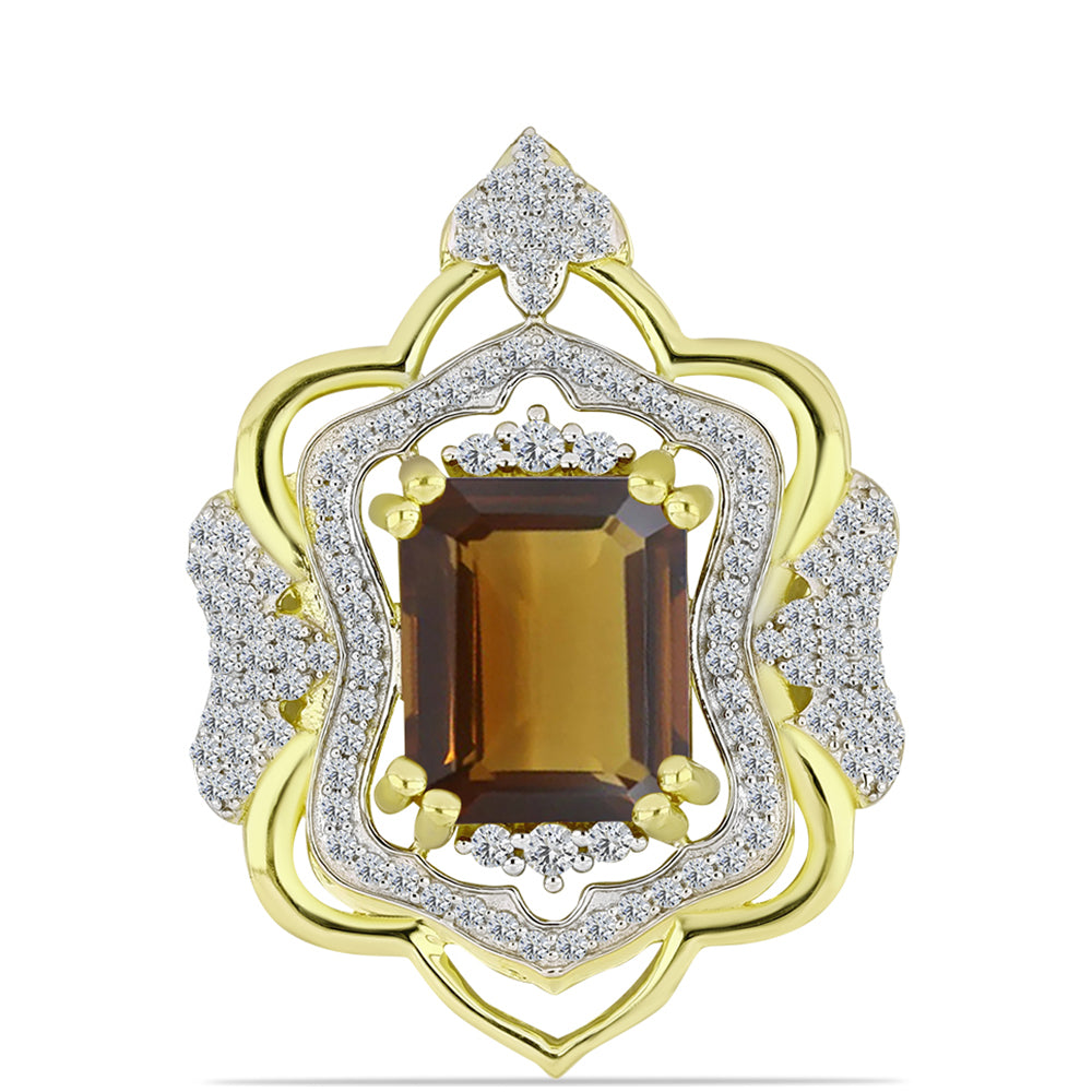 Pendente de Prata com Banho de Ouro com Quartzo Cognac e Topázio Branco  Contraste: Cabeca de Veado (800)