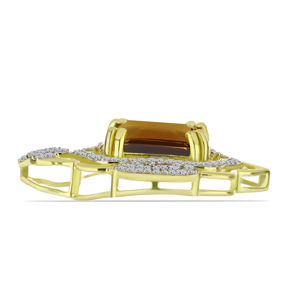 Pendente de Prata com Banho de Ouro com Quartzo Cognac e Topázio Branco  Contraste: Cabeca de Veado (800) 2 