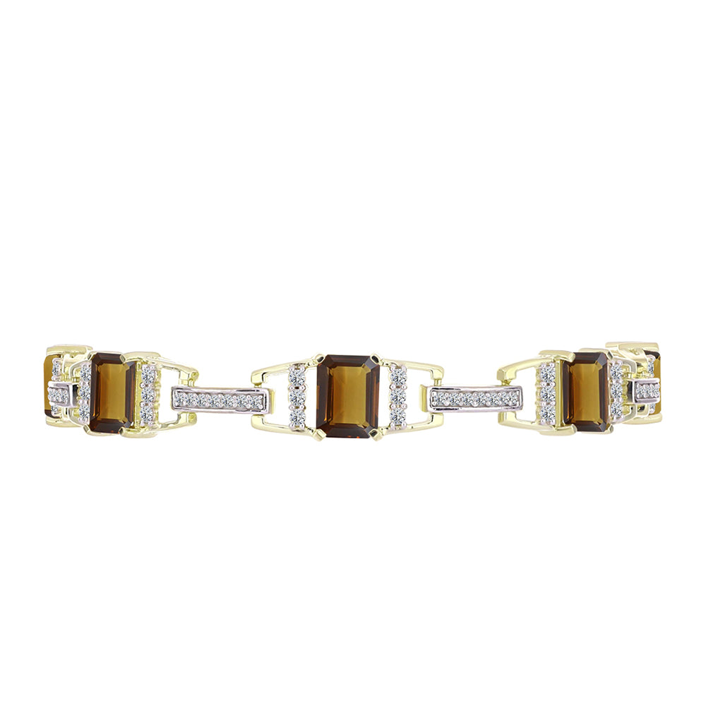 Pulseira de Prata com Banho de Ouro com Quartzo Cognac e Topázio Branco  Contraste: Cabeca de Veado (800)