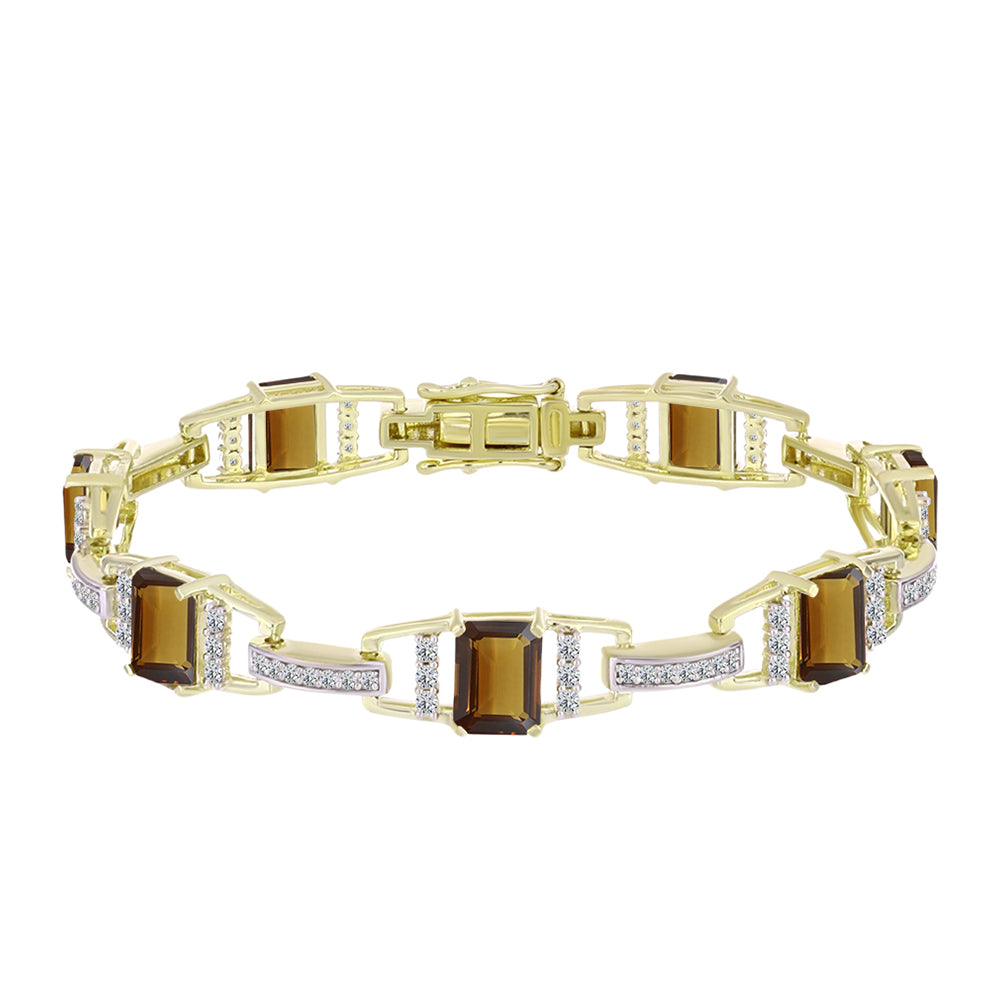 Pulseira de Prata com Banho de Ouro com Quartzo Cognac e Topázio Branco  Contraste: Cabeca de Veado (800) 1 