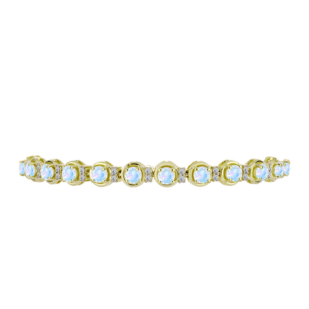Pulseira de Prata com Banho de Ouro com Pedra da Lua Arco-íris e Topázio Branco  Contraste: Cabeca de Veado (800)