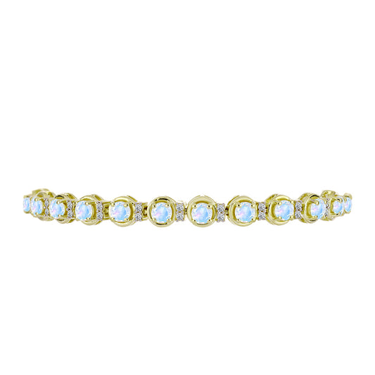 Pulseira de Prata com Banho de Ouro com Pedra da Lua Arco-íris e Topázio Branco  Contraste: Cabeca de Veado (800)