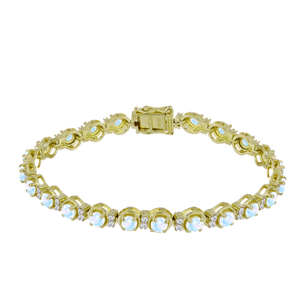 Pulseira de Prata com Banho de Ouro com Pedra da Lua Arco-íris e Topázio Branco  Contraste: Cabeca de Veado (800)