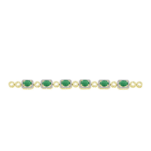 Pulseira de Prata com Banho de Ouro com Esmeralda do Brasil e Topázio Branco  Contraste: Cabeca de Veado (800)