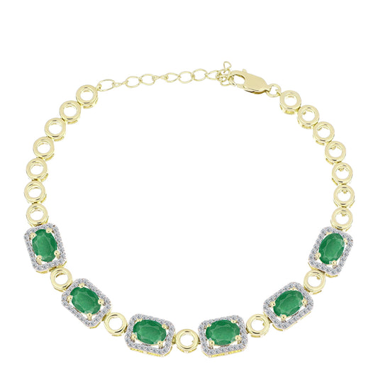 Pulseira de Prata com Banho de Ouro com Esmeralda do Brasil e Topázio Branco  Contraste: Cabeca de Veado (800)