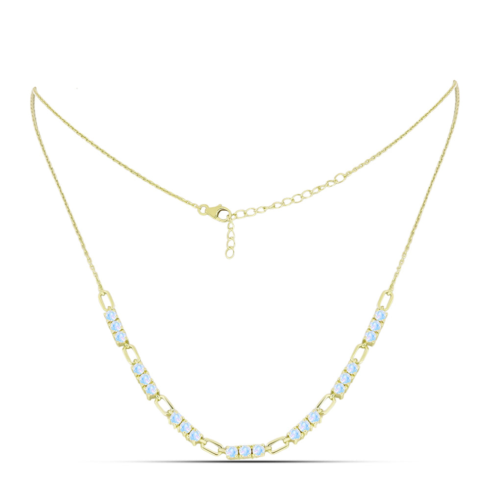 Colar de Prata com Banho de Ouro com Pedra da Lua Arco-íris  Contraste: Cabeca de Veado (800) 1 