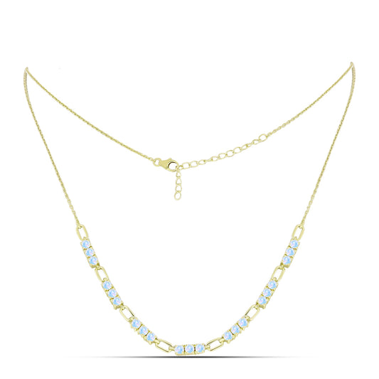 Colar de Prata com Banho de Ouro com Pedra da Lua Arco-íris  Contraste: Cabeca de Veado (800)