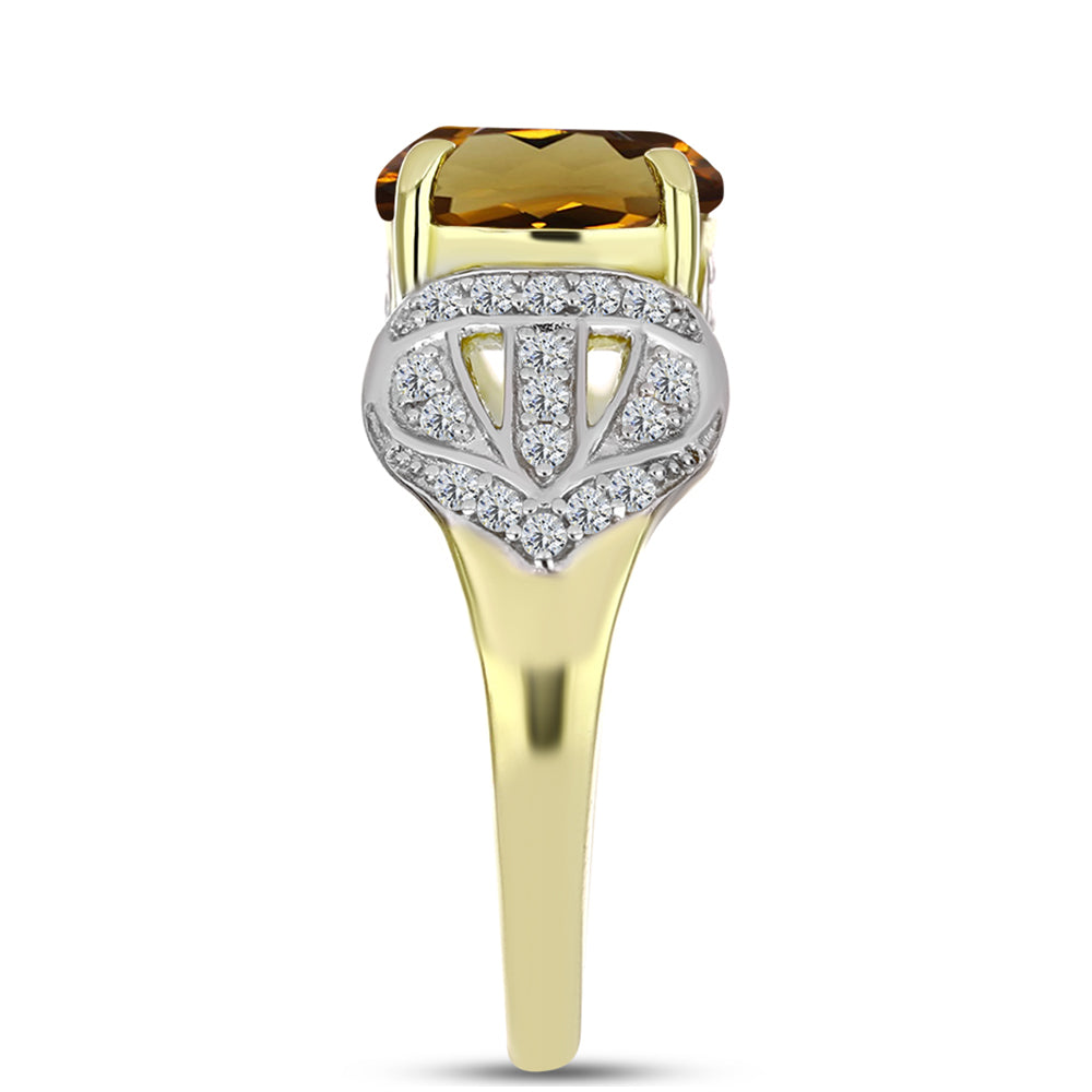 Anel de Prata com Banho de Ouro com Quartzo Cognac e Topázio Branco  Contraste: Cabeca de Veado (800) 4 