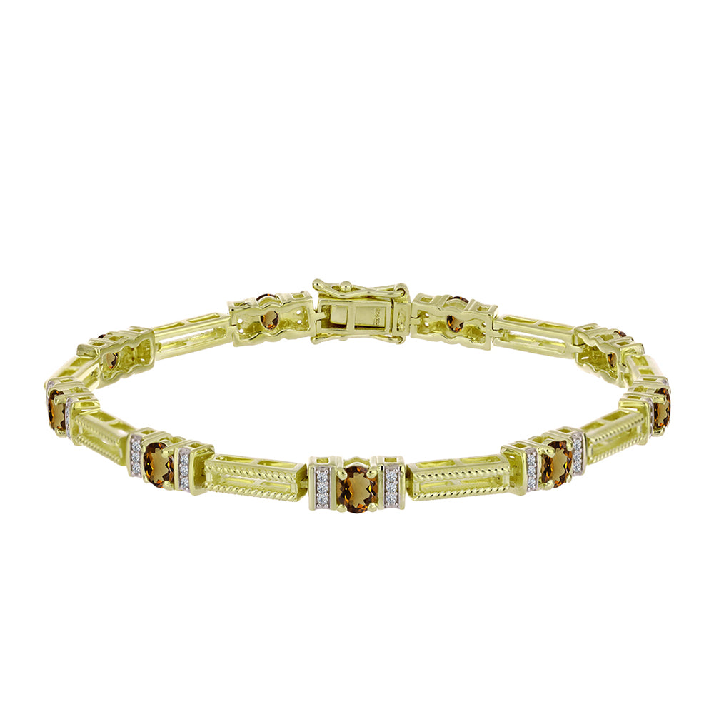 Pulseira de Prata com Banho de Ouro com Quartzo Cognac e Topázio Branco  Contraste: Cabeca de Veado (800) 1 