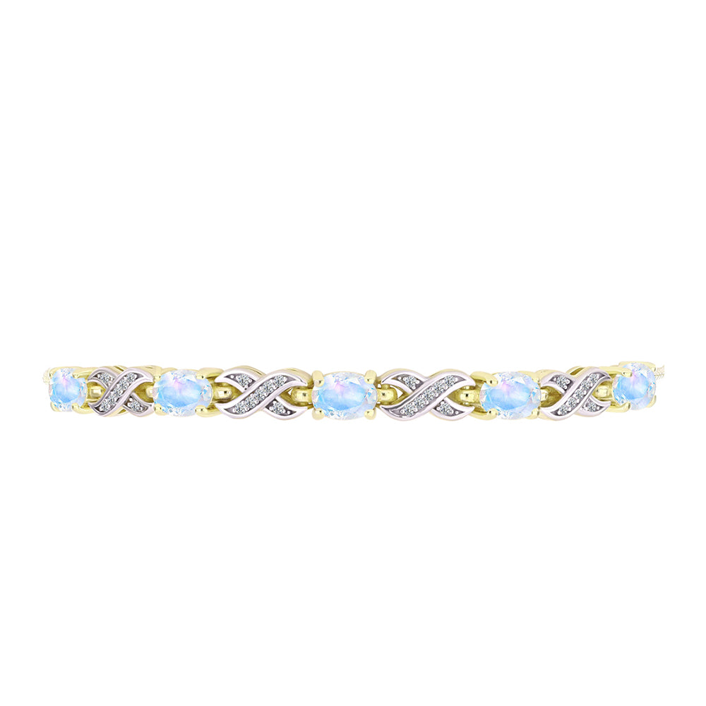 Pulseira de Prata com Banho de Ouro com Pedra da Lua Arco-íris e Topázio Branco  Contraste: Cabeca de Veado (800) 2 