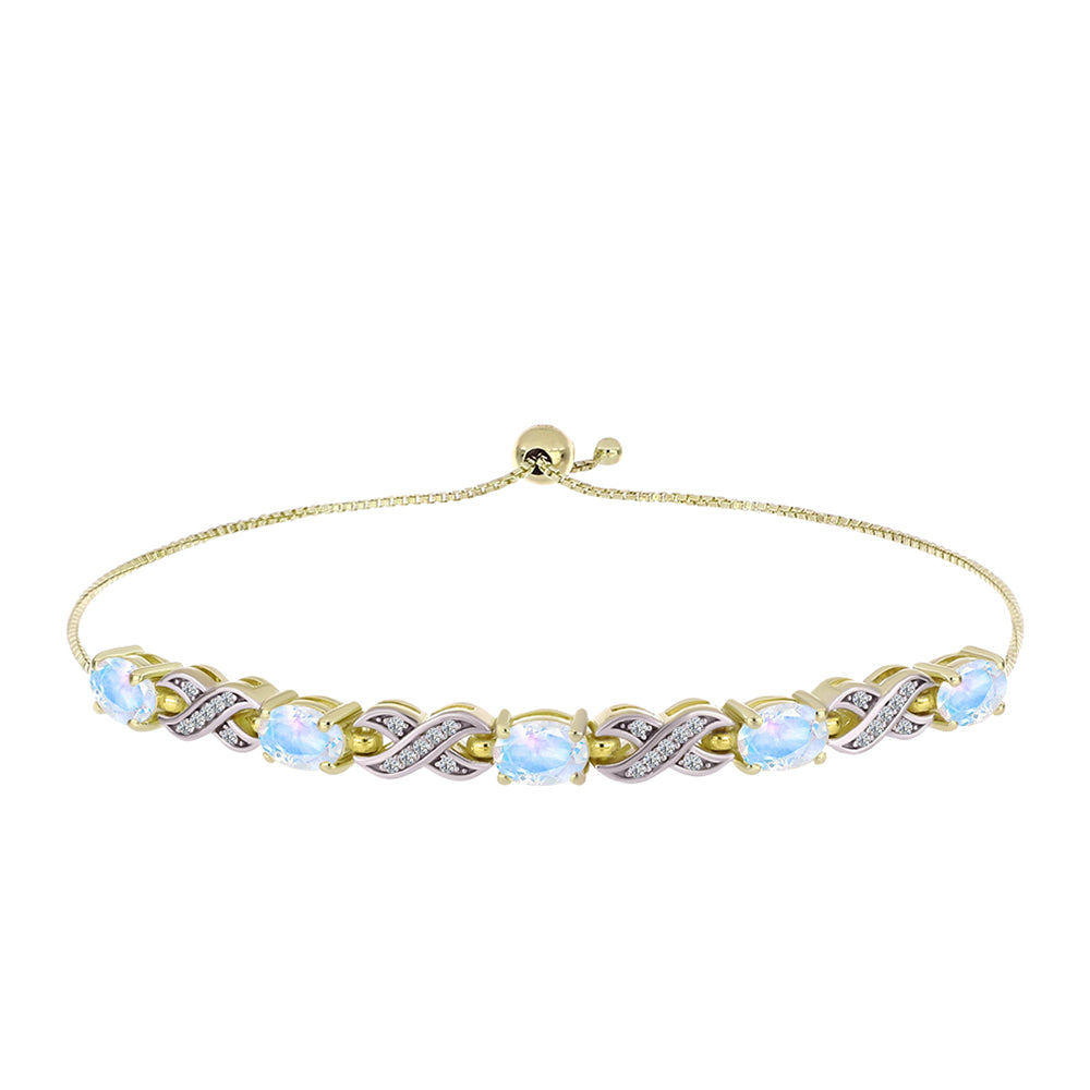 Pulseira de Prata com Banho de Ouro com Pedra da Lua Arco-íris e Topázio Branco  Contraste: Cabeca de Veado (800) 1 