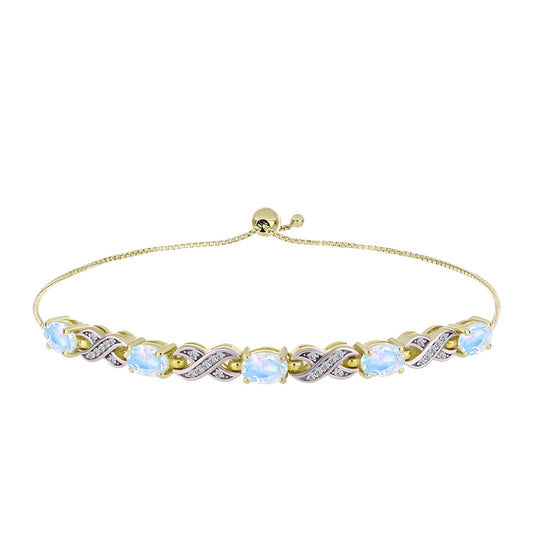 Pulseira de Prata com Banho de Ouro com Pedra da Lua Arco-íris e Topázio Branco  Contraste: Cabeca de Veado (800)