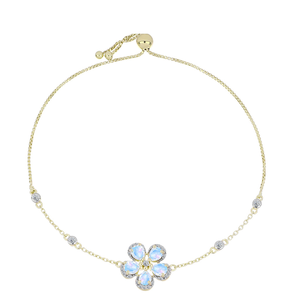 Pulseira de Prata com Banho de Ouro com Pedra da Lua Arco-íris e Topázio Branco  Contraste: Cabeca de Veado (800)