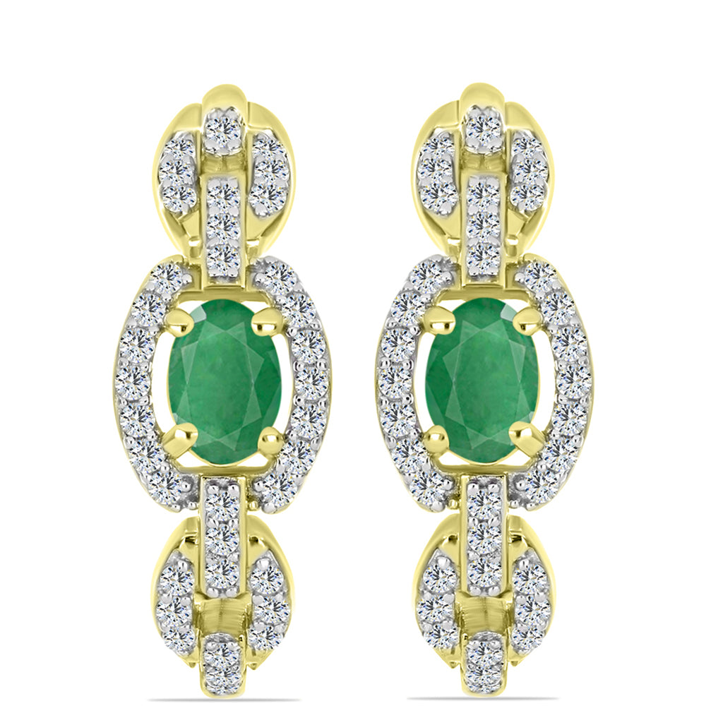 Brincos de Prata com Banho de Ouro com Esmeralda do Brasil e Topázio Branco