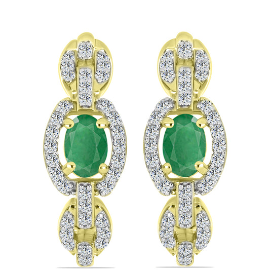 Brincos de Prata com Banho de Ouro com Esmeralda do Brasil e Topázio Branco