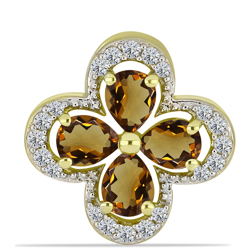 Pendente de Prata com Banho de Ouro com Quartzo Cognac e Topázio Branco