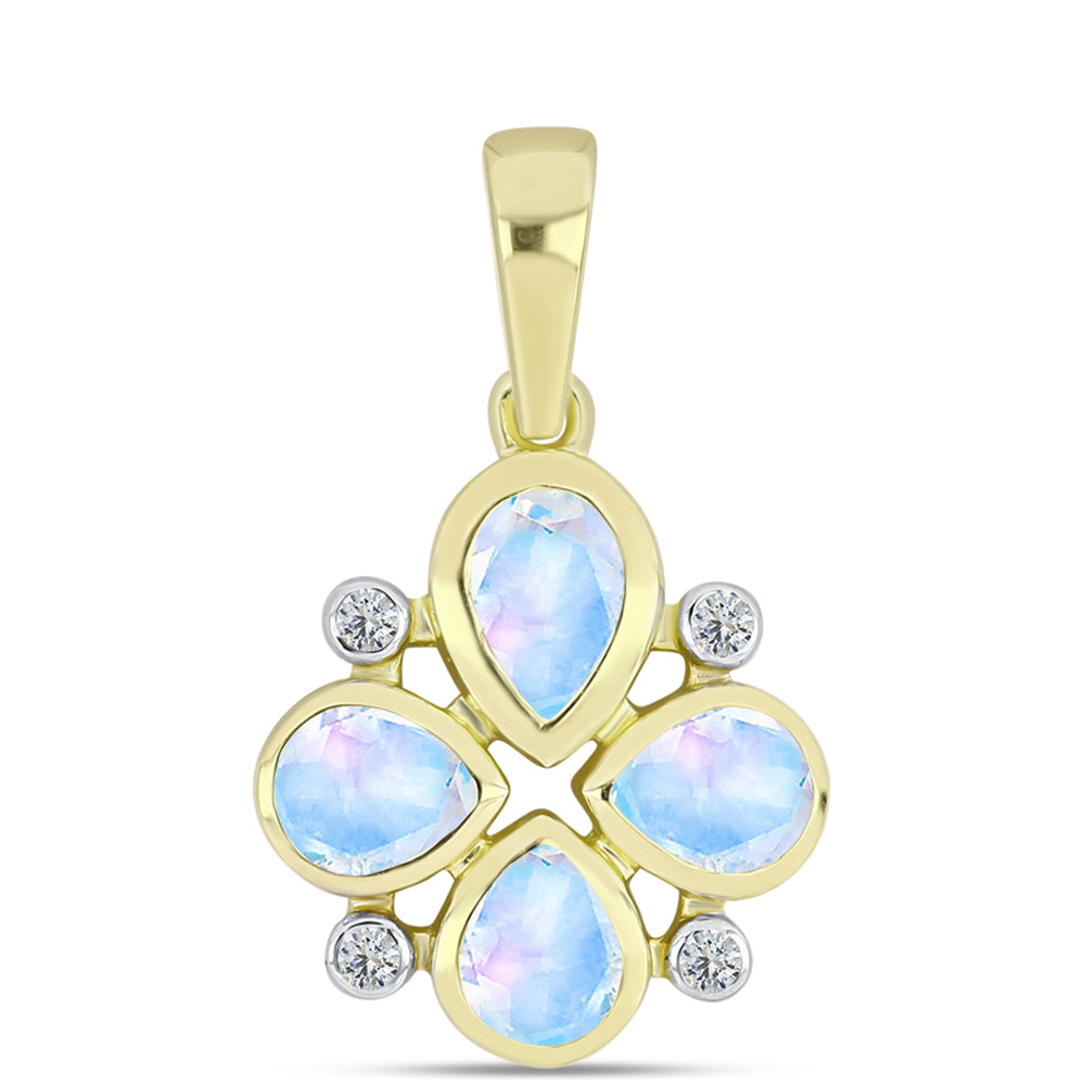 Pendente de Prata com Banho de Ouro com Pedra da Lua Arco-íris 1 