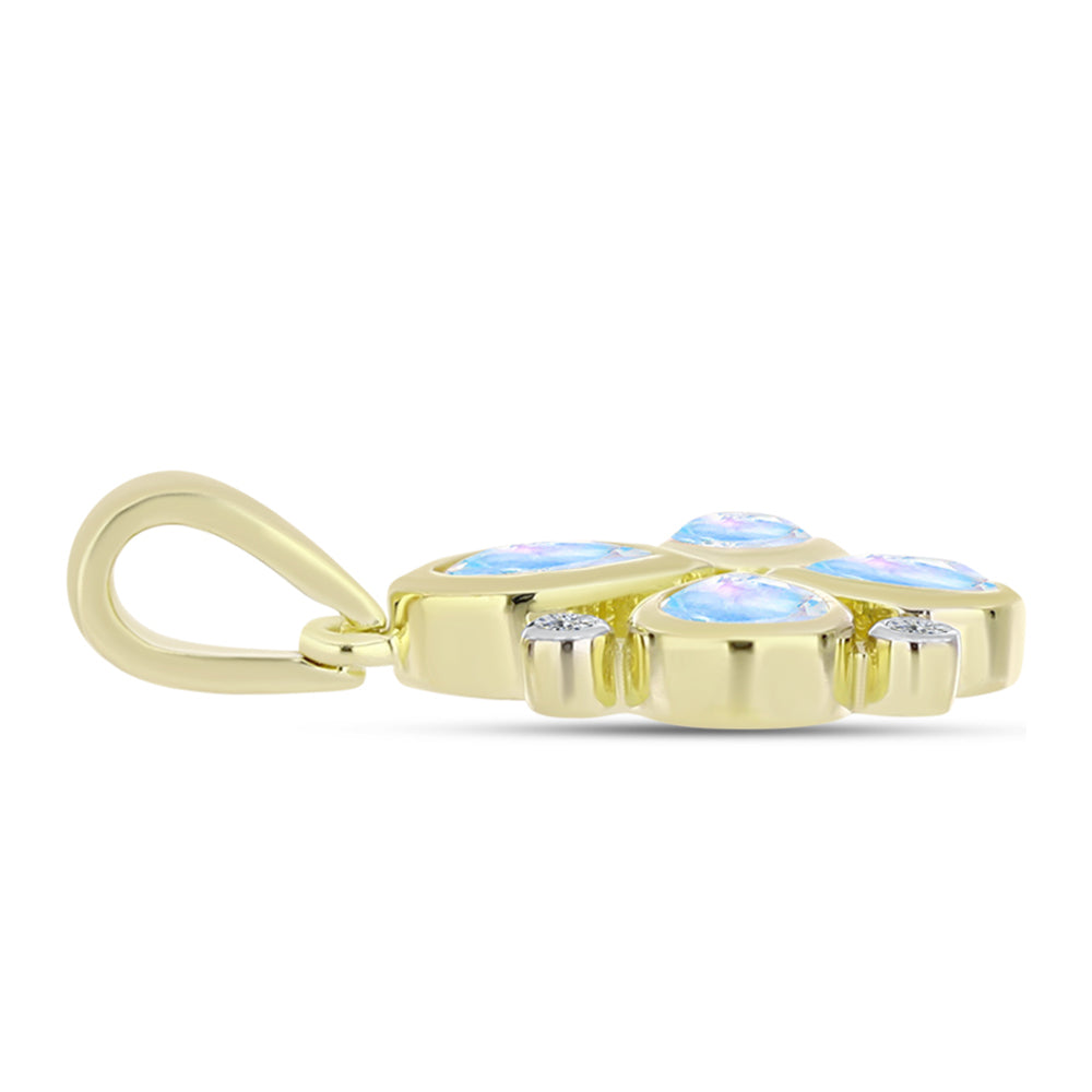 Pendente de Prata com Banho de Ouro com Pedra da Lua Arco-íris