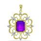 Pendente de Prata com Banho de Ouro com Ágata Roxa e Topázio Branco  Contraste: Cabeca de Veado (800)
