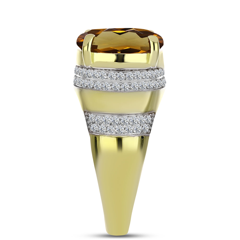 Anel de Prata com Banho de Ouro com Quartzo Cognac e Topázio Branco  Contraste: Cabeca de Veado (800)