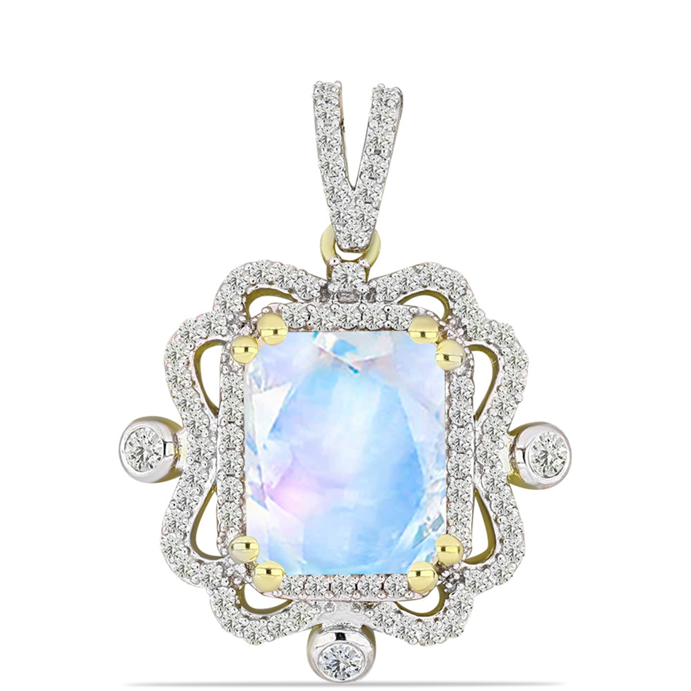 Pendente de Prata com Banho de Ouro com Pedra da Lua Arco-íris e Topázio Branco