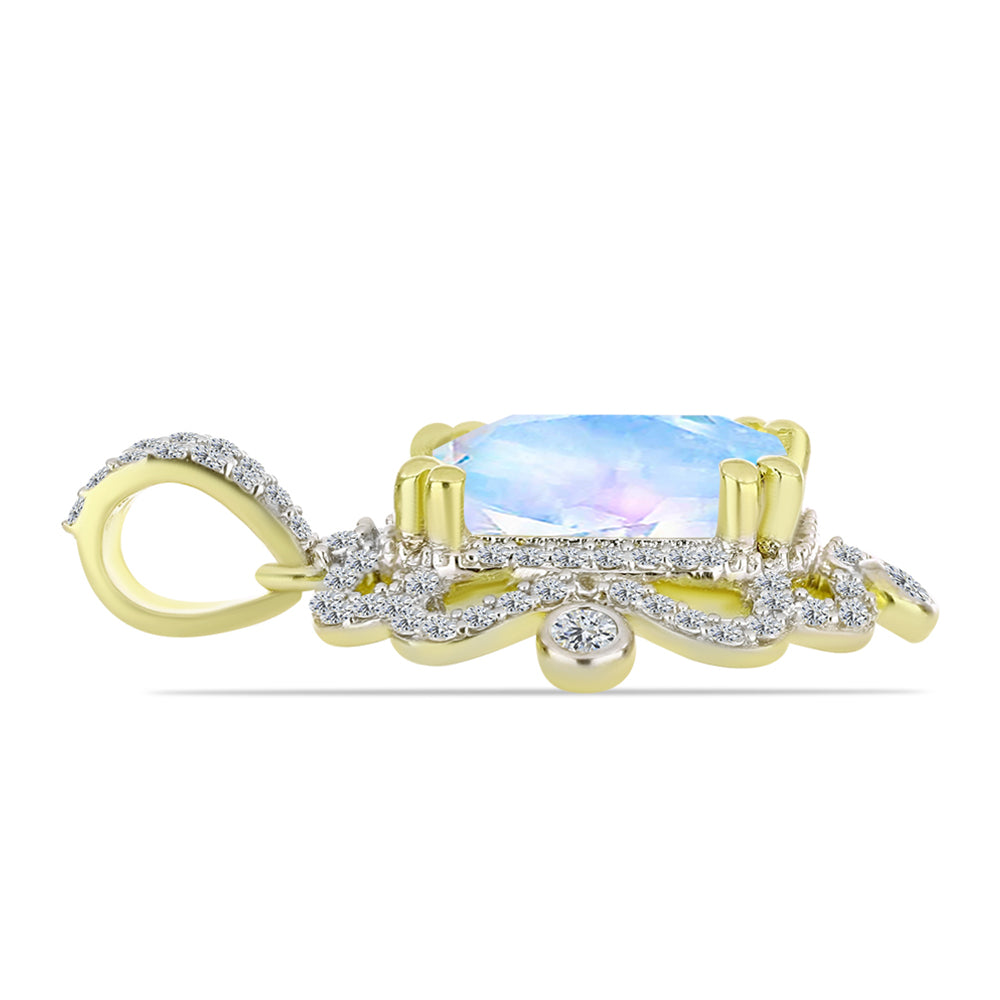 Pendente de Prata com Banho de Ouro com Pedra da Lua Arco-íris e Topázio Branco 2 