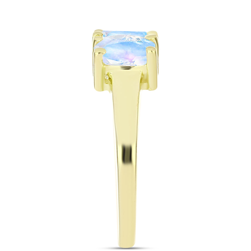 Anel de Prata com Banho de Ouro com Pedra da Lua Arco-íris