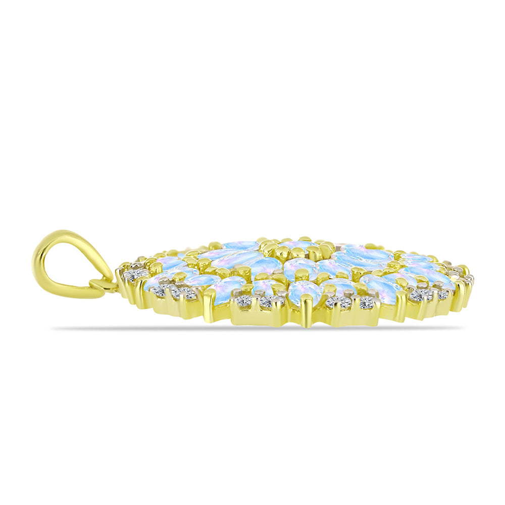 Pendente de Prata com Banho de Ouro com Pedra da Lua Arco-íris  Contraste: Cabeca de Veado (800) 2 