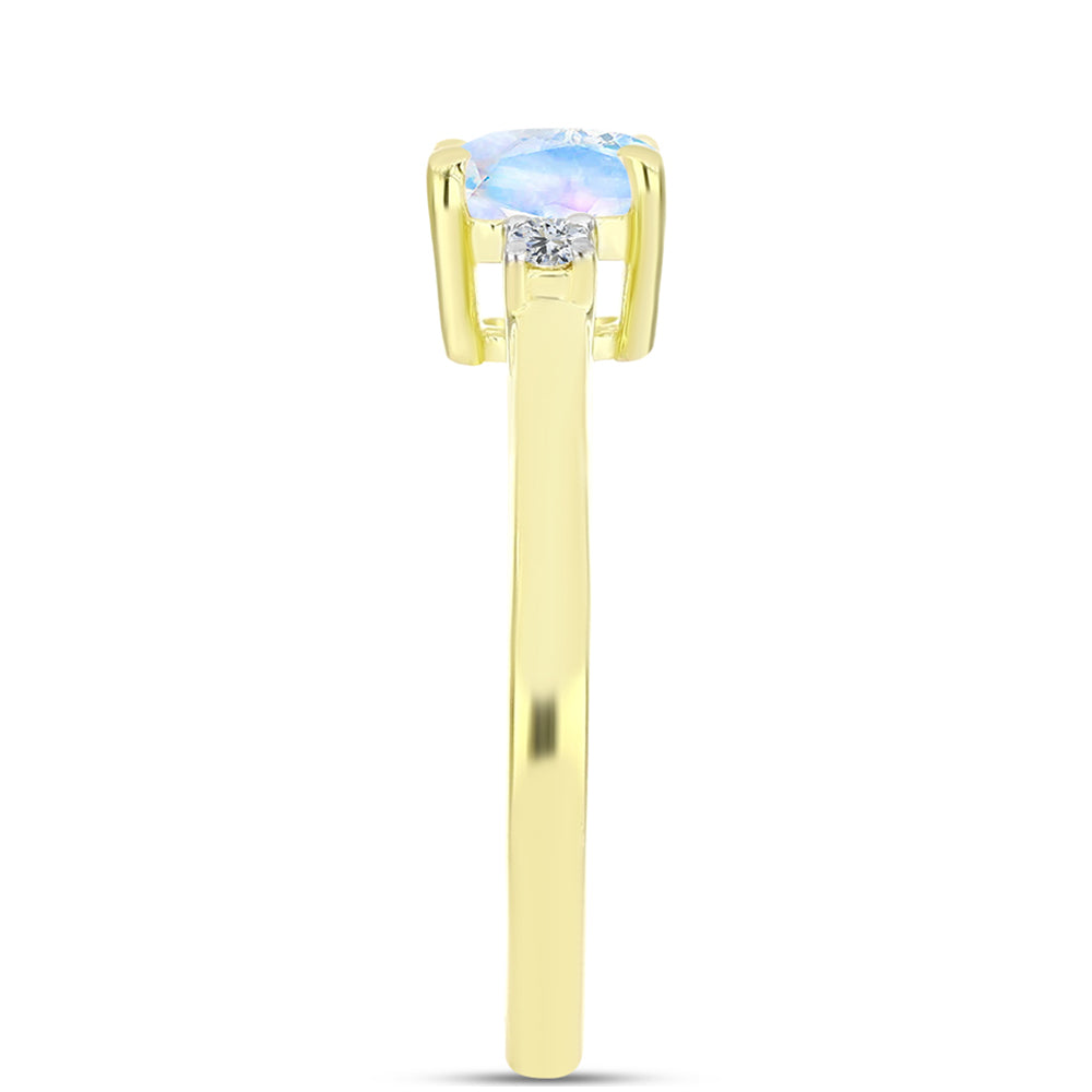 Anel de Prata com Banho de Ouro com Pedra da Lua Arco-íris e Topázio Branco