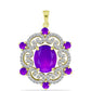 Pendente de Prata com Banho de Ouro com Ágata Roxa e Topázio Branco  Contraste: Cabeca de Veado (800)
