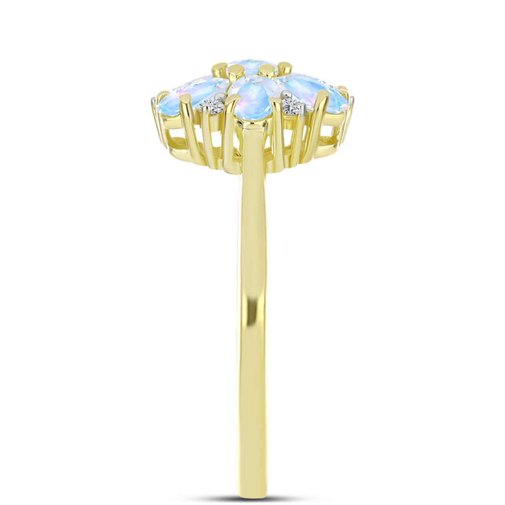 Anel de Prata com Banho de Ouro com Pedra da Lua Arco-íris