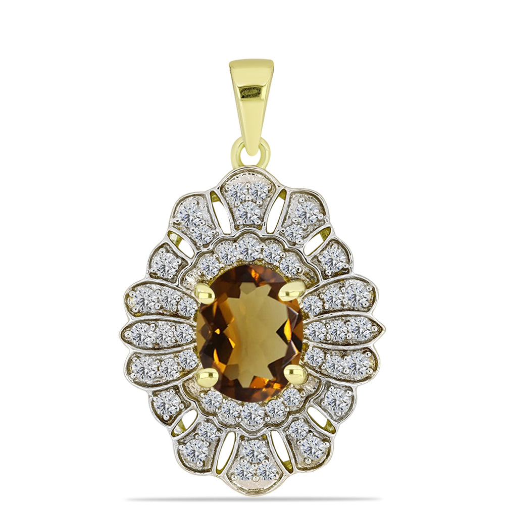 Pendente de Prata com Banho de Ouro com Quartzo Cognac e Topázio Branco
