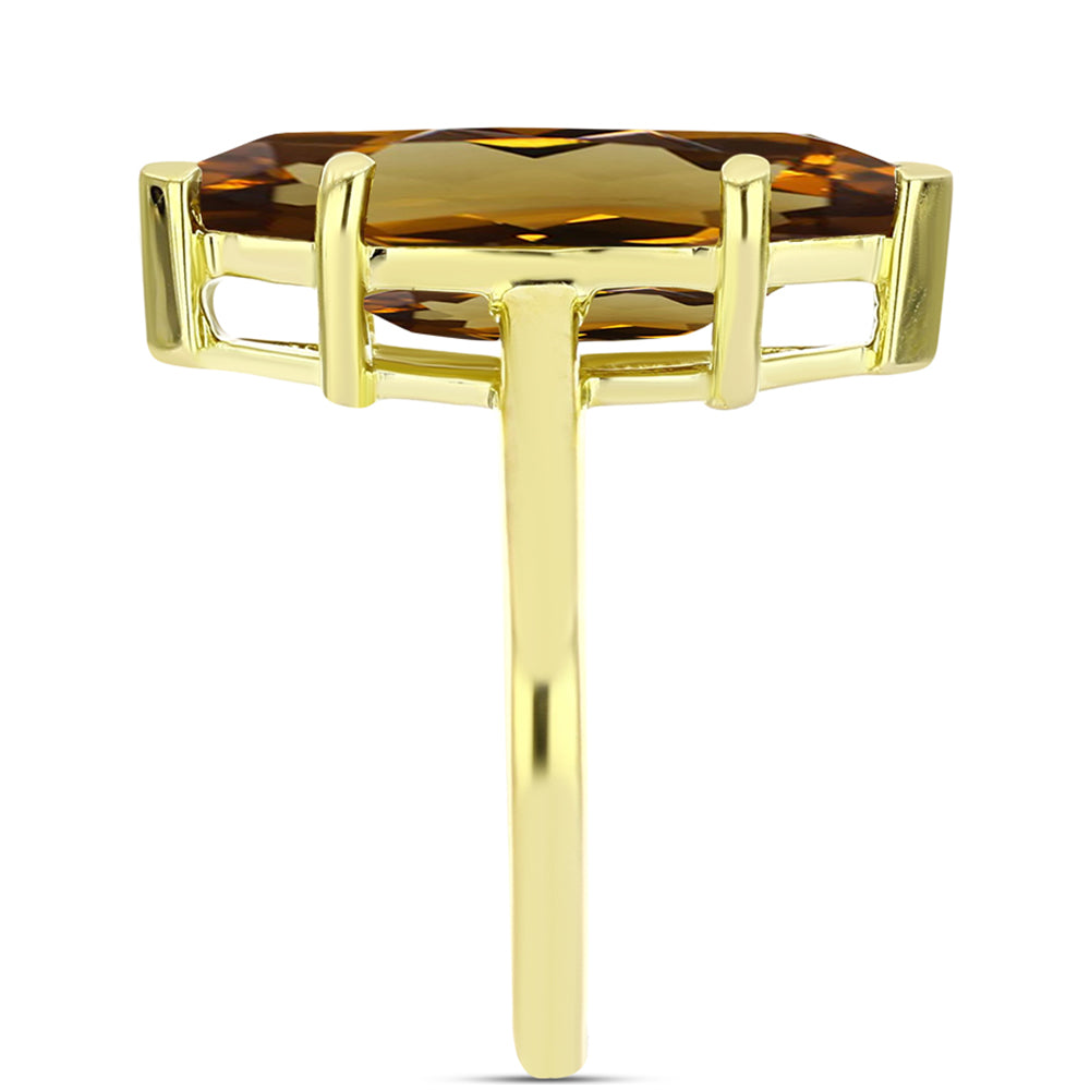 Anel de Prata com Banho de Ouro com Quartzo Cognac