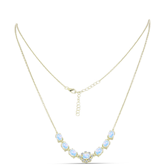 Colar de Prata com Banho de Ouro com Pedra da Lua Arco-íris e Topázio Branco  Contraste: Cabeca de Veado (800)