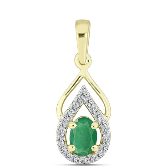 Pendente de Prata com Banho de Ouro com Esmeralda do Brasil e Topázio Branco