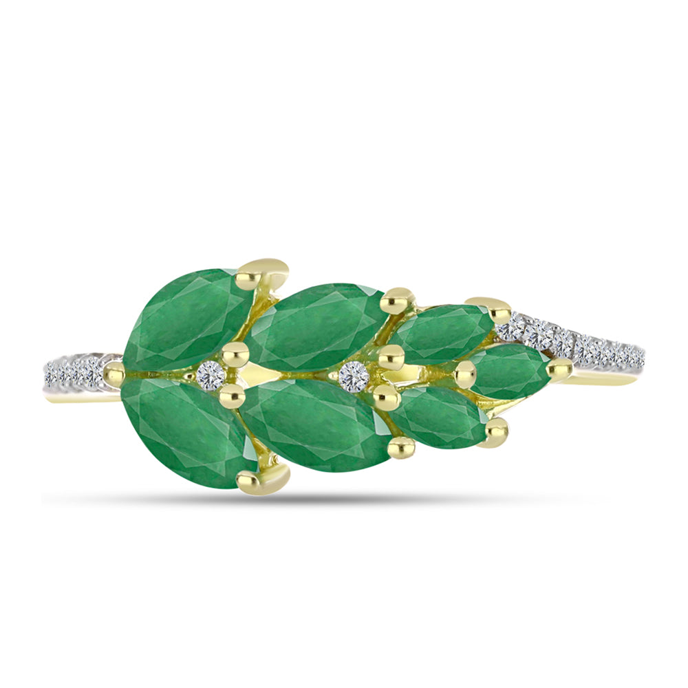 Anel de Prata com Banho de Ouro com Esmeralda do Brasil e Topázio Branco