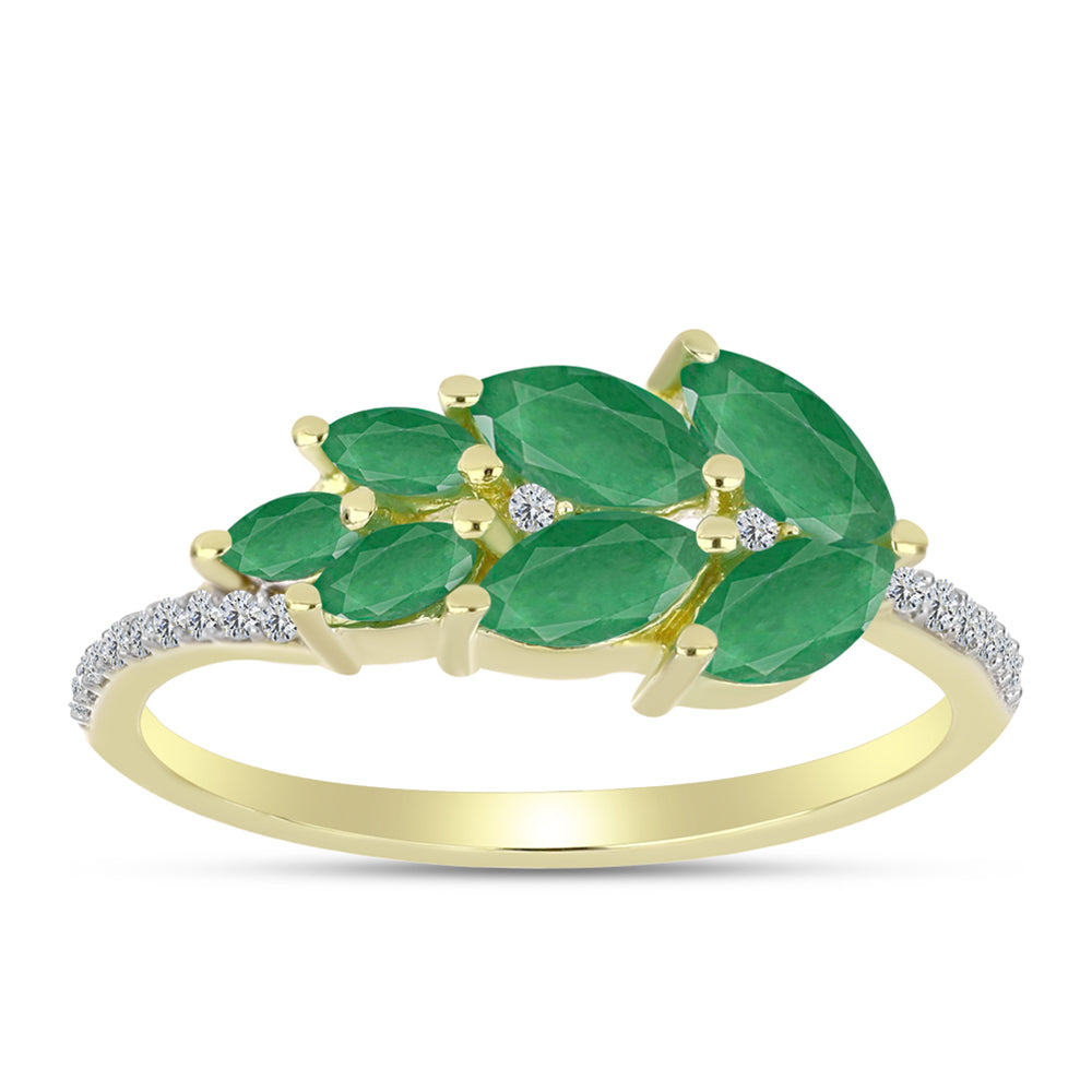 Anel de Prata com Banho de Ouro com Esmeralda do Brasil e Topázio Branco