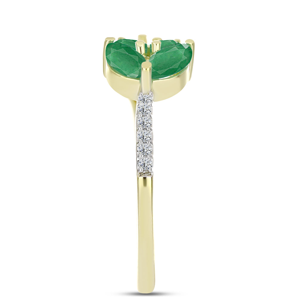 Anel de Prata com Banho de Ouro com Esmeralda do Brasil e Topázio Branco 4 