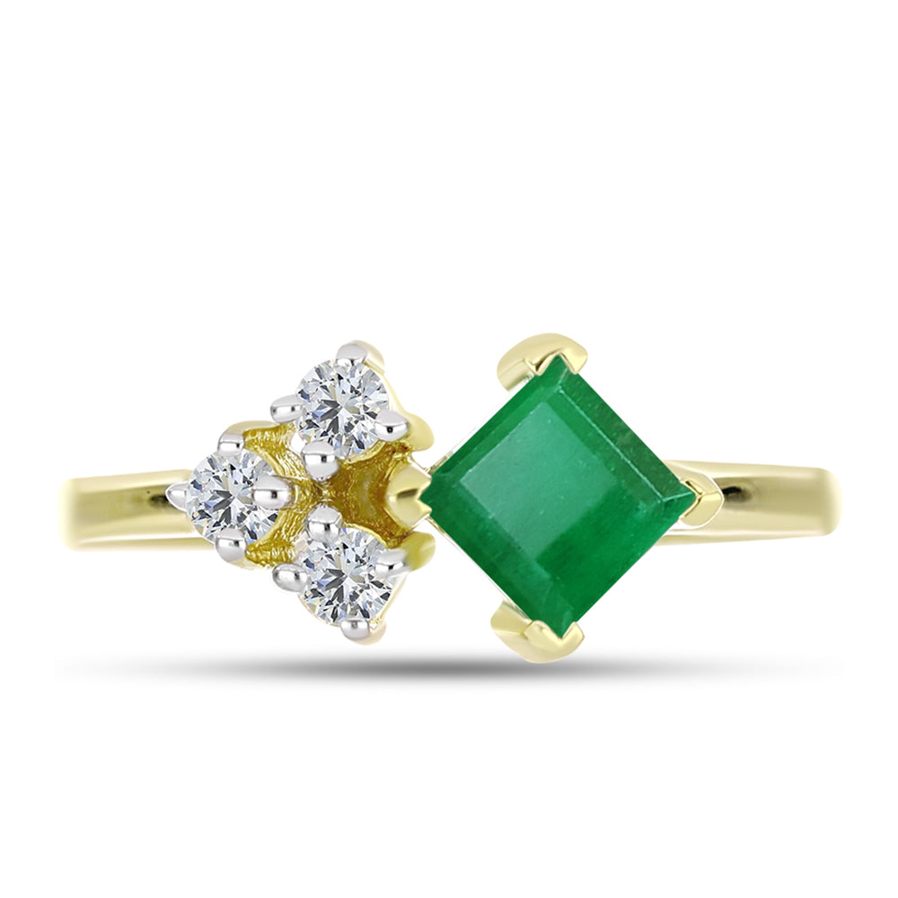 Anel de Prata com Banho de Ouro com Esmeralda do Brasil e Topázio Branco